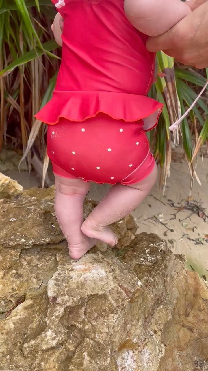 Swimsuit - Neoprene - Frill - Berry - Dots