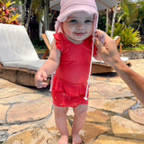 Swimsuit - Neoprene - Frill - Berry - Dots